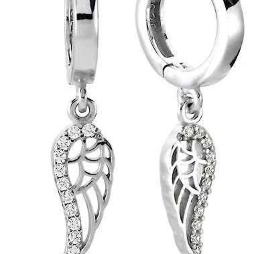 925 Sterling Silver Angel Wings A Class Rhodium Plated Earrings Cubic Zirconia